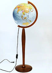 Глобус підлоговий політичний на високій дерев'яній ніжці з підсвіткою українською мовою 320 мм