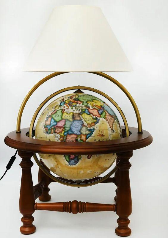 Підлоговий глобус стіл Ретро на колонах із лампою російською мовою 320 мм Glowala 540288