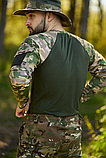 Тактична футболка з довгим рукавом, Військовий лонгслів хакі з мультикам, фото 3
