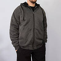 Толстовка спортивная мужская зимняя на меху с капюшоном Спортивная кофта в больших размерах Темно-серый цвет 72