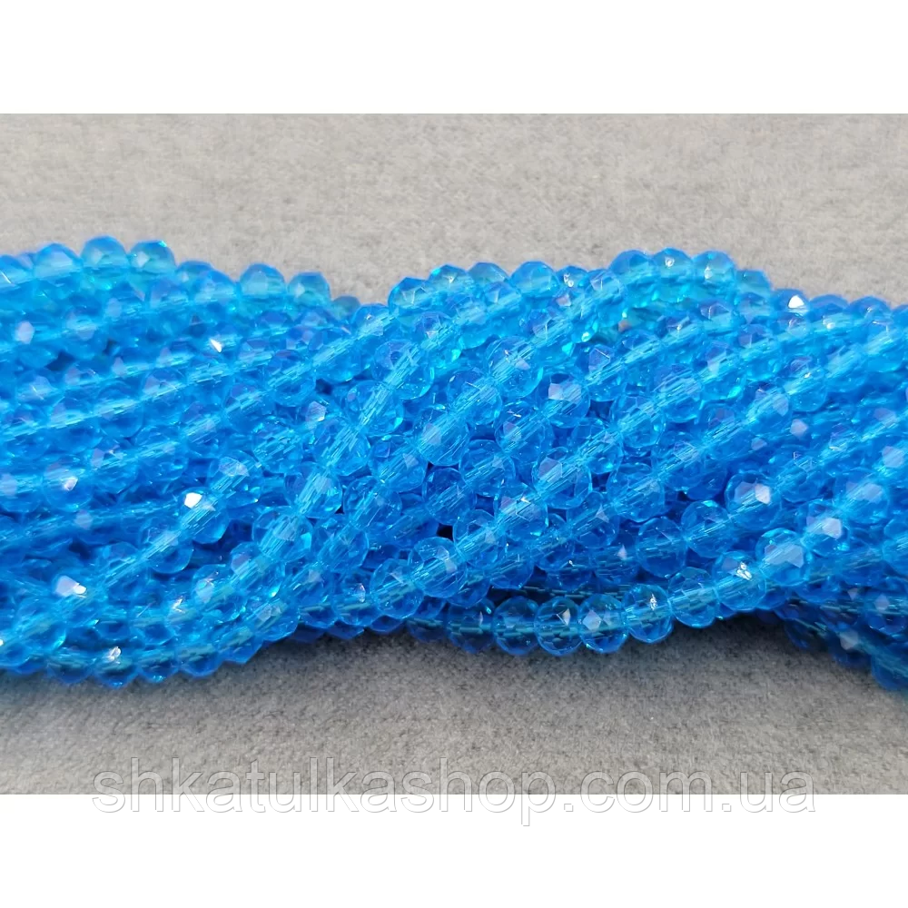 Намистини кришталеві рондель 4х3мм, блакитний прозорий, фото 1