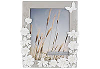 Рамка для фото 15*20 см с объёмными цветами и бабочкой цвет серый (21.5*26.3*3)
