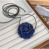 Трендовий яскравий чокер 5 см "Джинсова троянда" квітка на шнурівці — Aushal Jewellery