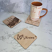 Подставка под чашки, стаканы, бокалы "Я люблю Украину" Патриотические деревянные подставки.