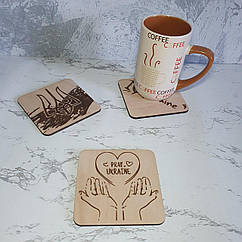 Підставка під чашки, склянки, келихи "Pray Ukraine". Патріотичні дерев'яні підставки.