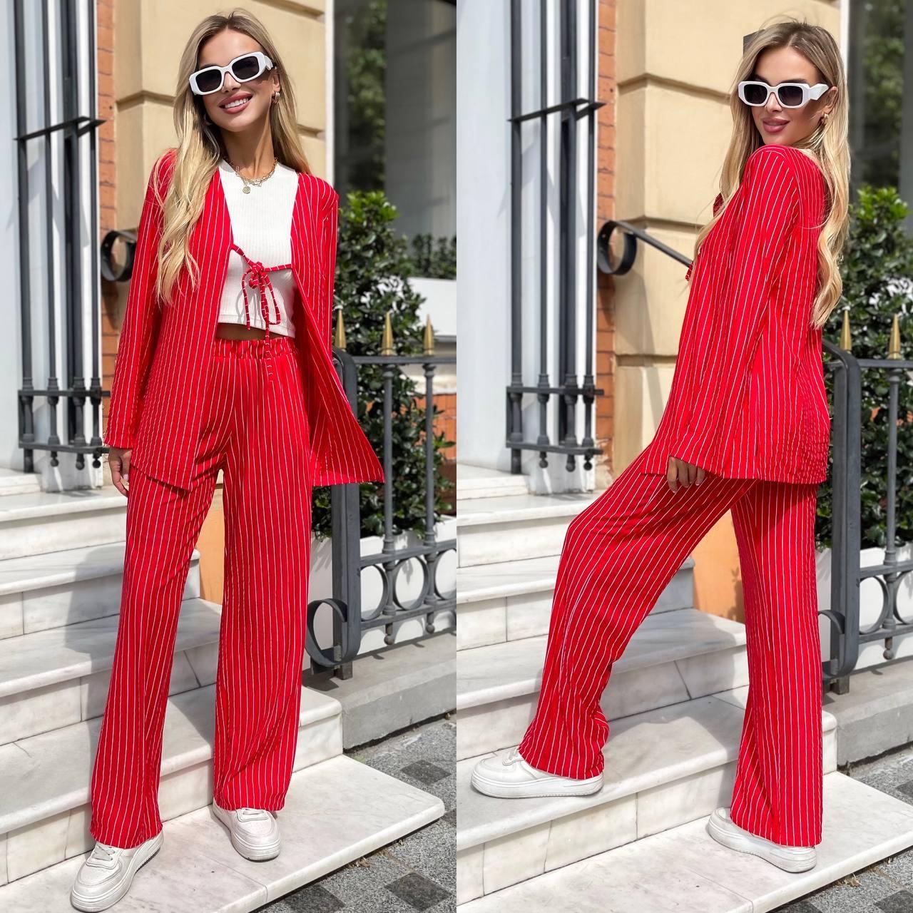 Жіночий брючний костюм у смужку Розміри: 42-44, 46-48, фото 1