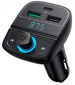 FM-модулятор UGREEN CD229 Bluetooth Car Charger (5.0+PD+QC3.0+USB Flash Drive+TF) (Black) (80910)