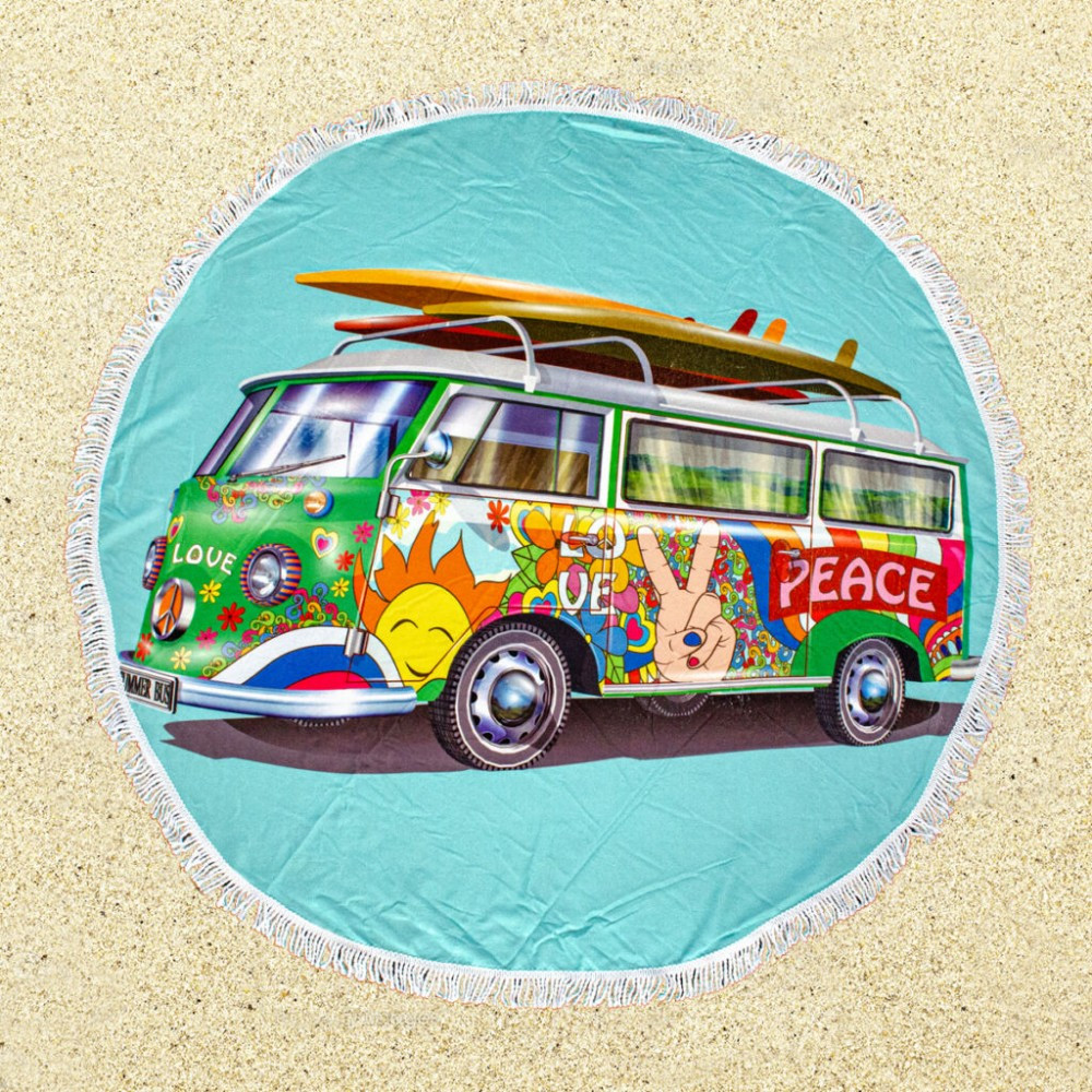 Пляжний рушник килимок покривало Мікроавтобуса підстилка мікрофібра махра круглі рушники 150 см з бахромою, фото 1