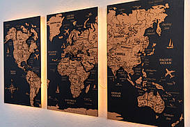 Дерев'яна карта світу з трьох щитів та їх підсвіткою левітаційна