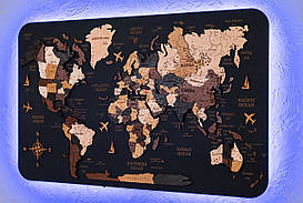 Дерев'яна карта світу з підсвіткою щита левітаційна