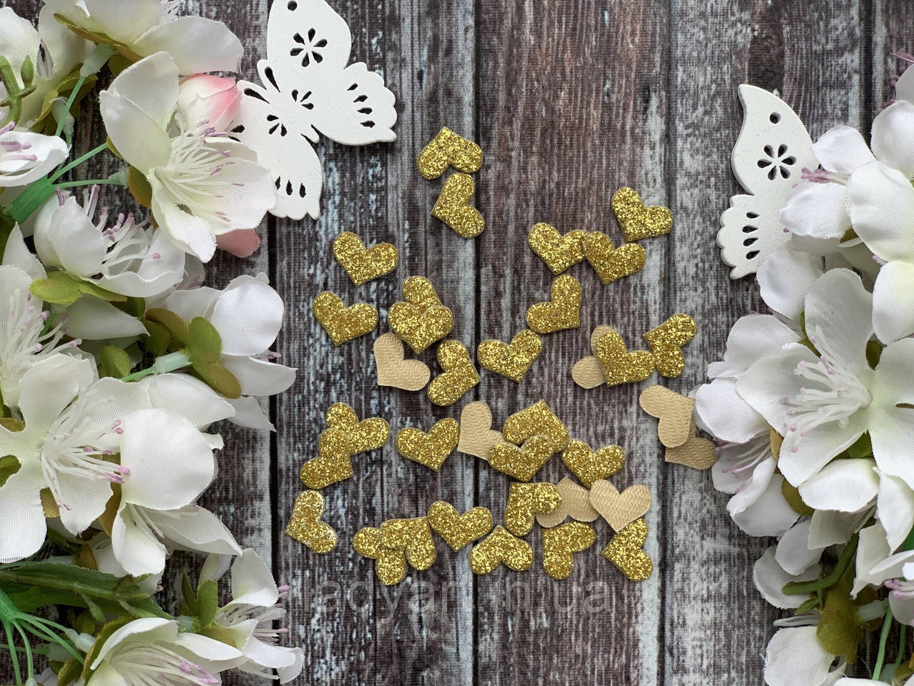Аплікація "Сердечка екокожа міні", 1.5 х 1 см, 50 шт/уп, золото, фото 1