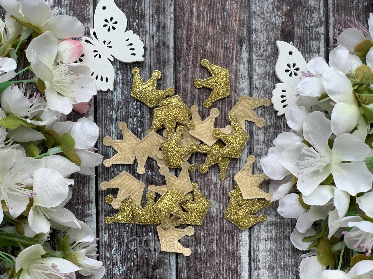 Аплікація "Коронка міні", 2.5х 2 см, 50 шт/уп, золото, фото 1