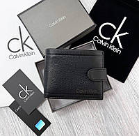 Мужской кожаный кошелек на кнопке Calvin Klein портмоне из натуральной кожи в подарочной упаковке