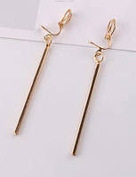 Длинные клипсы серьги сережки (без прокола)золотистый металл пр-во Корея простые палочки