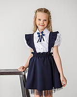 Спідниця-сарафан із крильцями шкільна для дівчинки Синій. Шкільний сарафан для дівчаток
