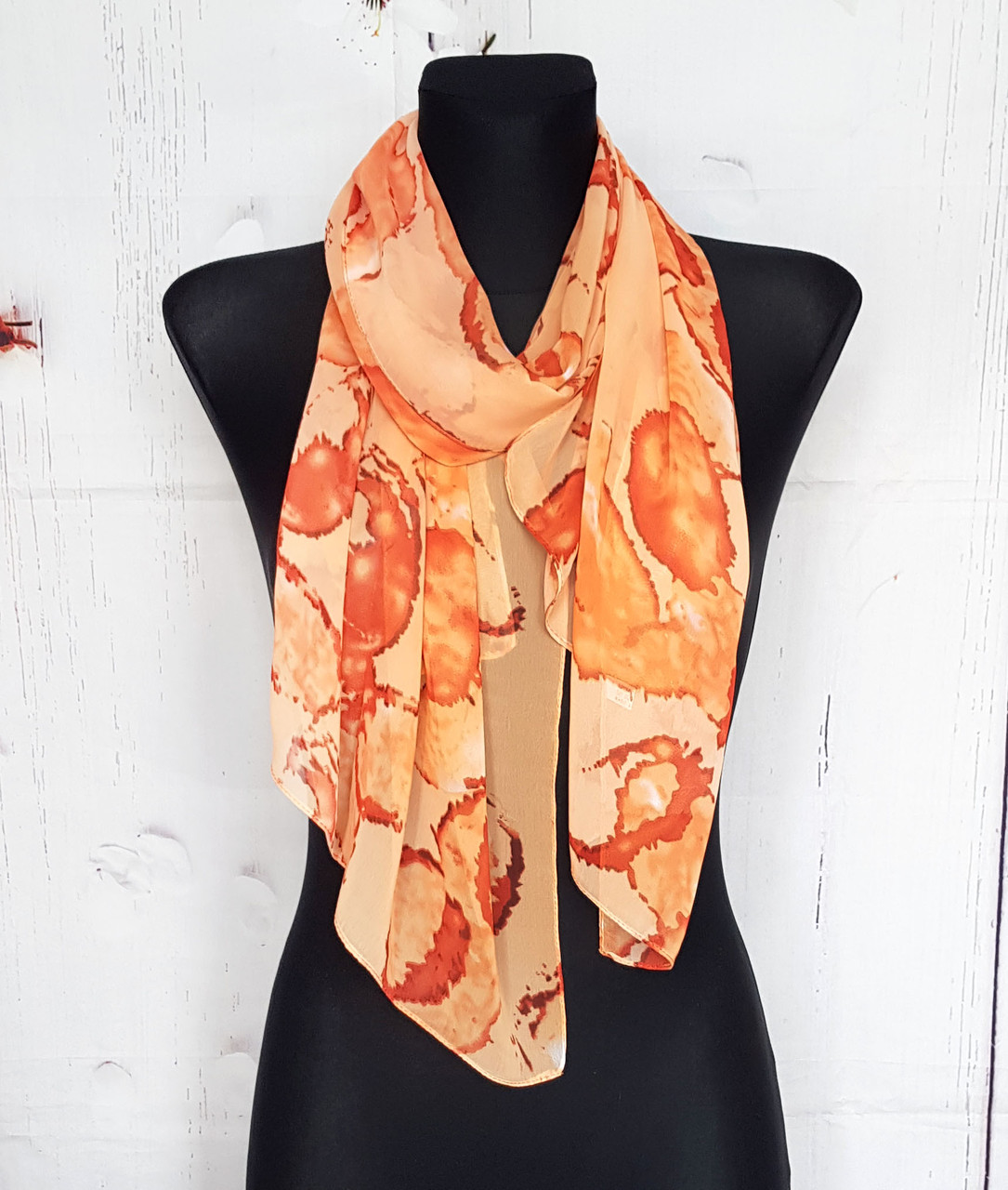 Шарф жіночий шифоновий тонкий легкий Флоренсита оранж, фото 1