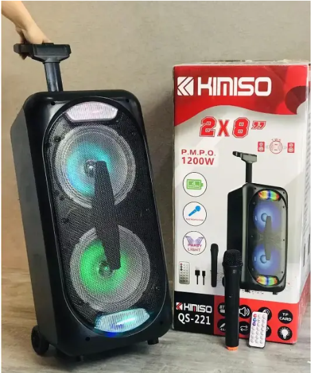 Музыкальная колонка портативная, с Bluetooth на аккумуляторе с радиомикрофоном (USB/FM/BT/LED) KIMISO QS-221 - фото 1 - id-p1899232781