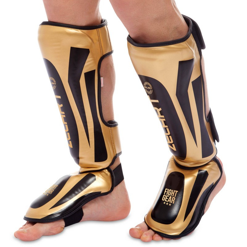 Захист гомілки та стопи для єдиноборств захист для ніг Zelart Fight Gear 8357 розмір L Gold-Black
