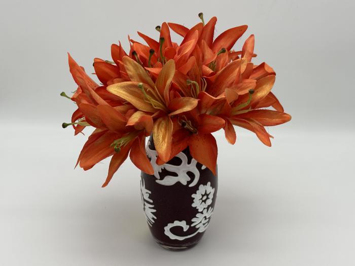 Ветка лилии искусственная оранжевая для декора Цветы для декорирования L 28 cm D 14 cm - фото 2 - id-p438601197