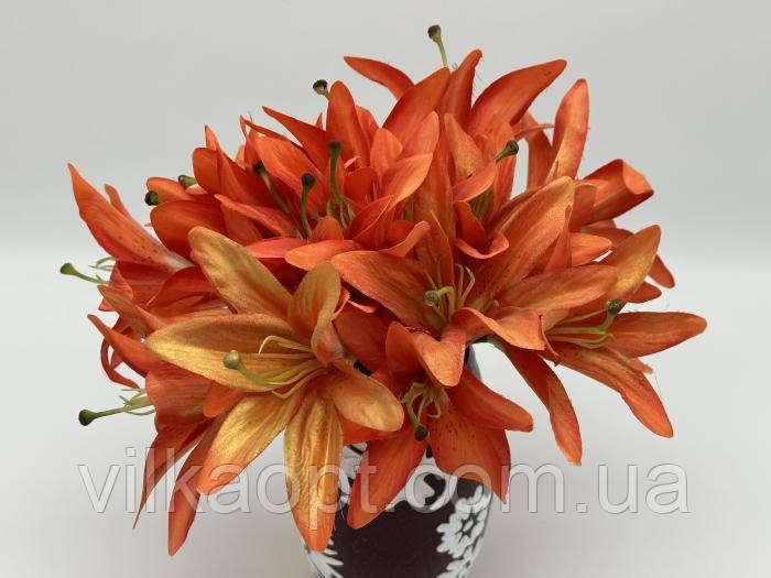 Ветка лилии искусственная оранжевая для декора Цветы для декорирования L 28 cm D 14 cm - фото 3 - id-p438601197