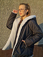 Зимняя двухсторонняя куртка с эко мехом овчина и плащевой с утеплением (синтепон150) белый