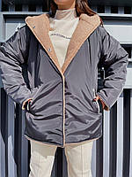 Зимняя двухсторонняя куртка с эко мехом овчина и плащевой с утеплением (синтепон150) Бежевый