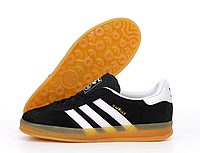 Кроссовки мужские Adidas Gazelle Indoor черные, Адидас Газель замшевые, код KD-14415