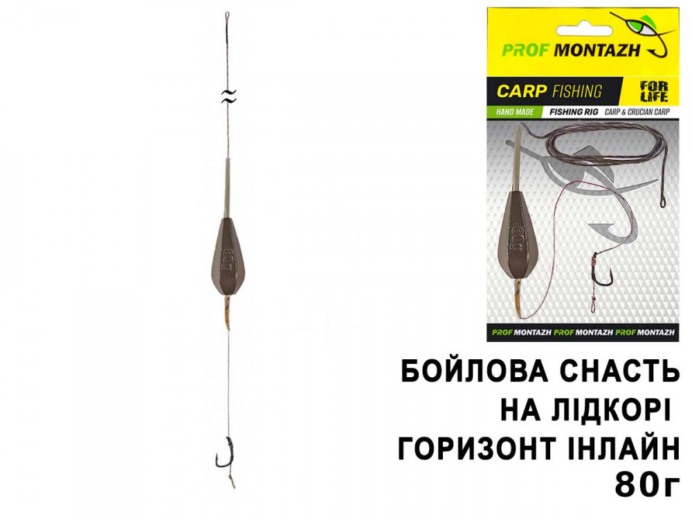 Бойлова снасть ProfMonatzh на льодкорі горизонт інлайн (бойлова 1 гачок), 80 г