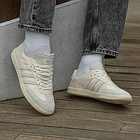 Мужские кроссовки Adidas Samba White Milk (белые) легкие летние беговые кеды на полиуретане И1410