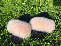 Женские тапочки 36 размер с натуральным мехом из шкуры цвет персик, летние тапки с мехом, шлепанцы с мехом