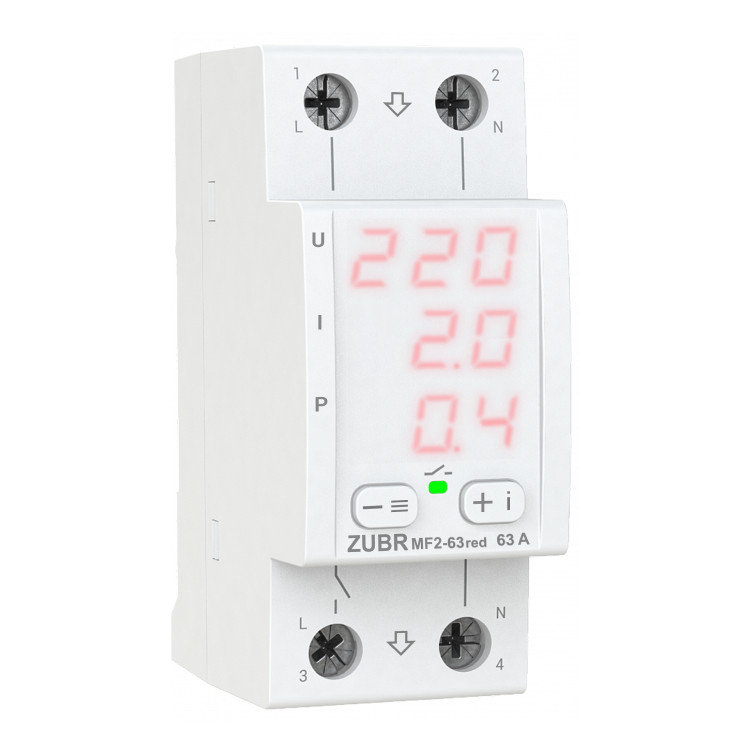 Багатофункціональне реле однофазне MF2-63 на DIN-рейку, 63А, 13900ВА, 120-280В, двомодульне з індикатором напруги, струму,, фото 1