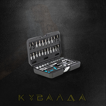 Набір насадок (інструментів) торцевих з тріскачкою CrV 1/4 (90т) (46 шт.) APRO