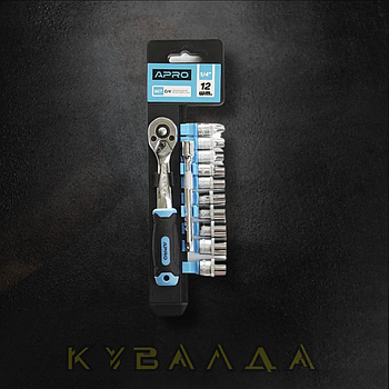 Набір насадок CrV 1⁄4 (90Т) (12 шт.) APRO