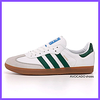 Кроссовки мужские и женские Adidas Sambа white green / кеды Адидас Самба белые с зеленым