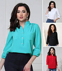 Блузка-сорочка жіноча великих розмірів 50/52, 54/56 з довгим рукавом, бірюзова, біла, червона, бежева