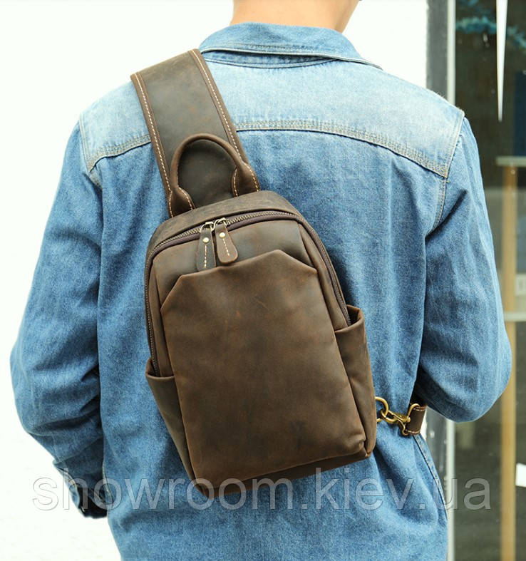 Мужская сумка на грудь (слинг), бананка Wild Leather (352) - фото 8 - id-p1899477028