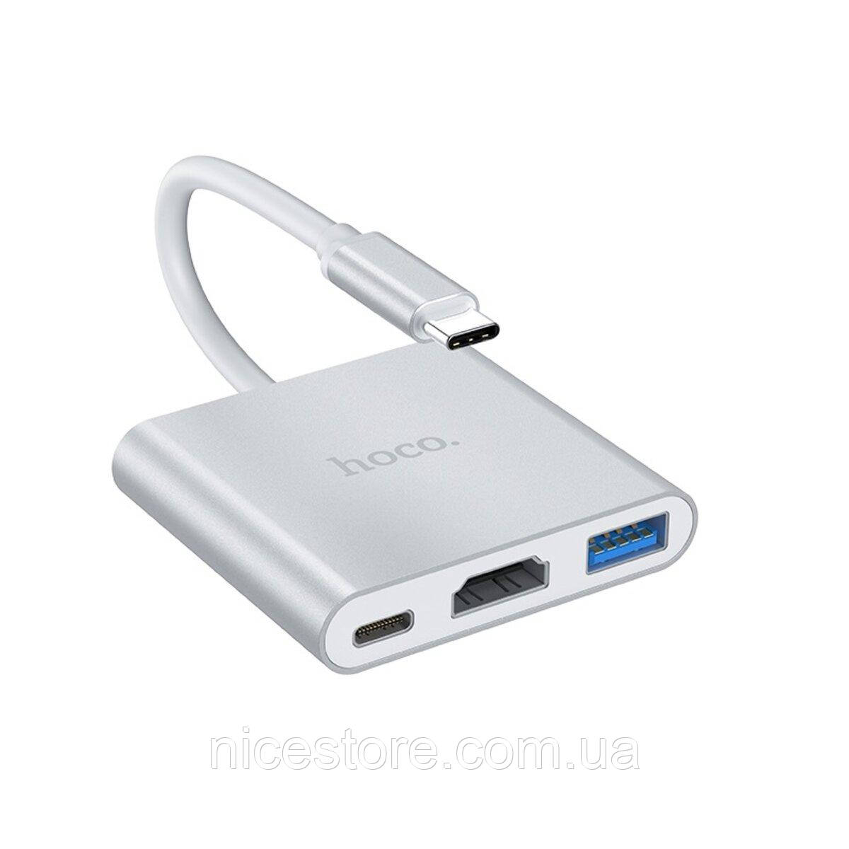 USB-хаб HOCO HB14 Easy use Type-C adapter(Type-C to USB3.0+HDMI+PD) Silver
