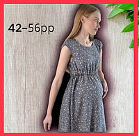 Серое легкое ежедневное платье средней длины для беременных и кормящих 42-56
