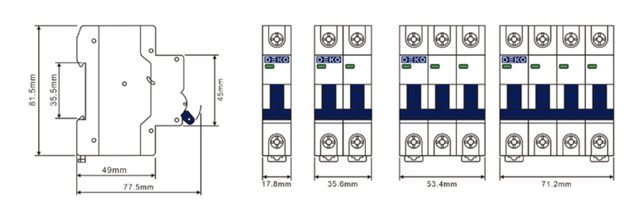 размеры автоматические выключатели DEKO