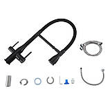 Змішувач для кухні GAPPO G4399-76 з підключенням фільтра питної води, з фіксатором, чорний, фото 4