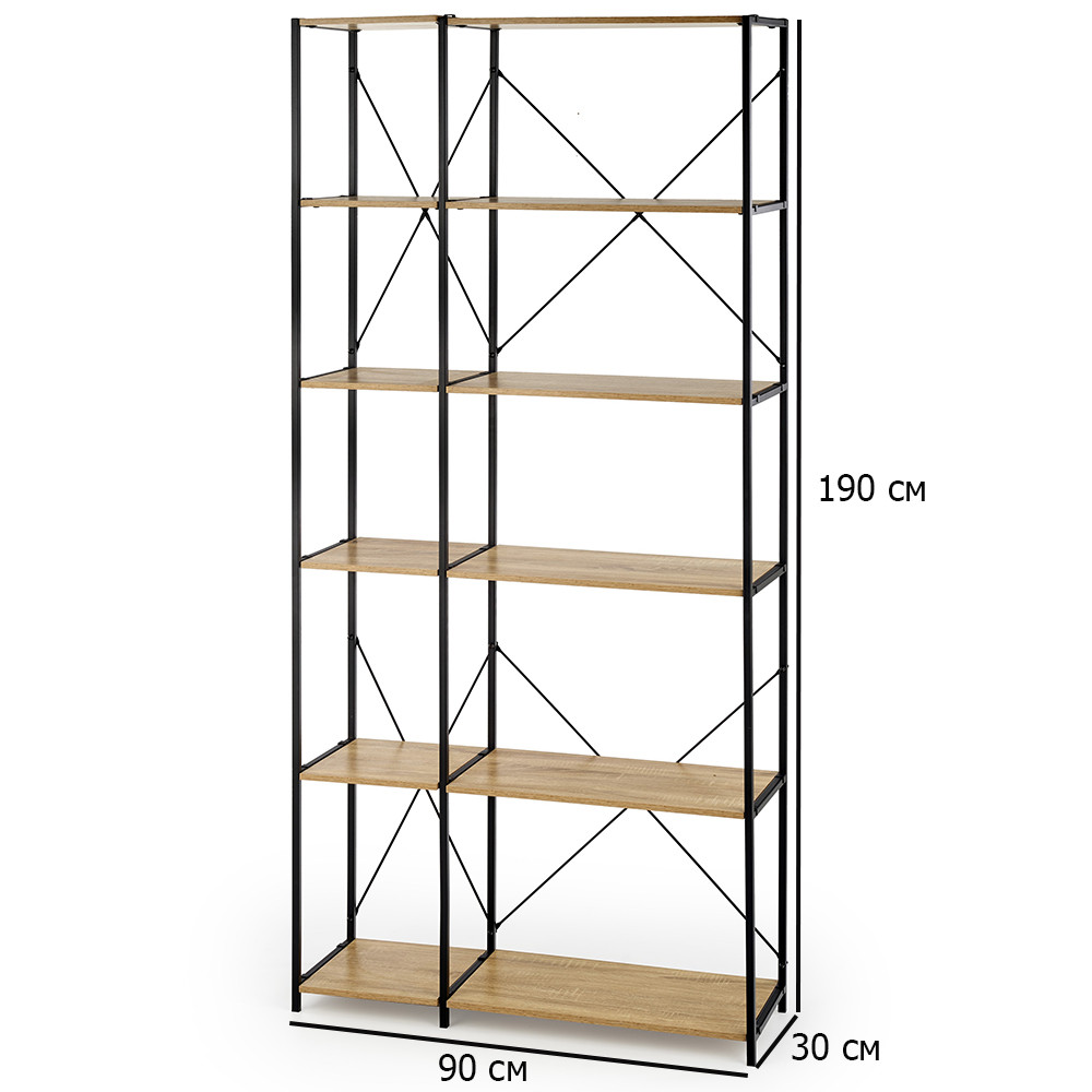 Етажерка стелаж у стилі лофт REG-19 90х190 см чорний з полицями дуб сонома для офісу