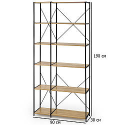 Етажерка стелаж у стилі лофт REG-19 90х190 см чорний з полицями дуб сонома для офісу