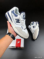 Мужские кроссовки New balance 550 белые с синим, кожа Стильные мужские кроссовки на осень Нью Беланс 550