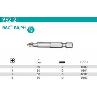 Біта хрестова PH3 1/4" L = 50 мм 10 шт. RSC тип