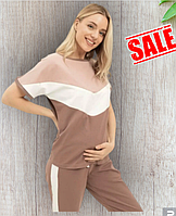 Летний костюм для беременных и кормящих. Модный бежевый костюм 42-56 рр