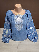 Дизайнерська блакитна жіноча вишиванка "Джинс" з вишивкою Україна УкраїнаТД 44-64 розміри