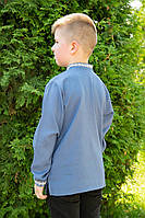 Вышиванка детская льняная для мальчика джинсовая. Украинская вышиванка. Размер 56-98