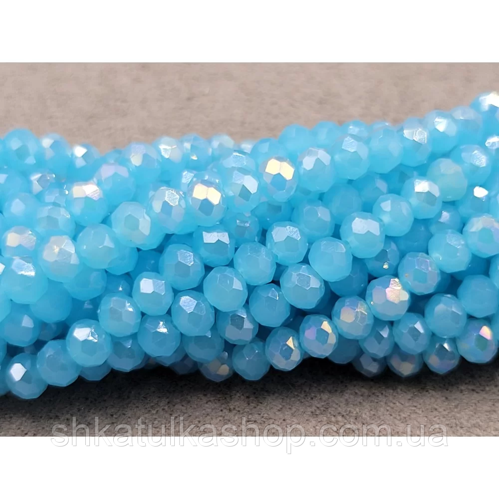 Намистини кришталеві рондель 4х3мм, блакитний матово-прозорий з переливом, фото 1