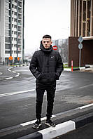Костюм мужской Nike Куртка зимняя теплая и Штаны на флисе + Барсетка и Перчатки в подарок черный топ