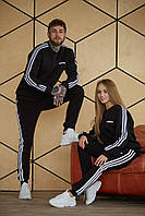 Спортивный костюм Adidas мужской женский унисекс зимний свитшот и штаны на флисе черный